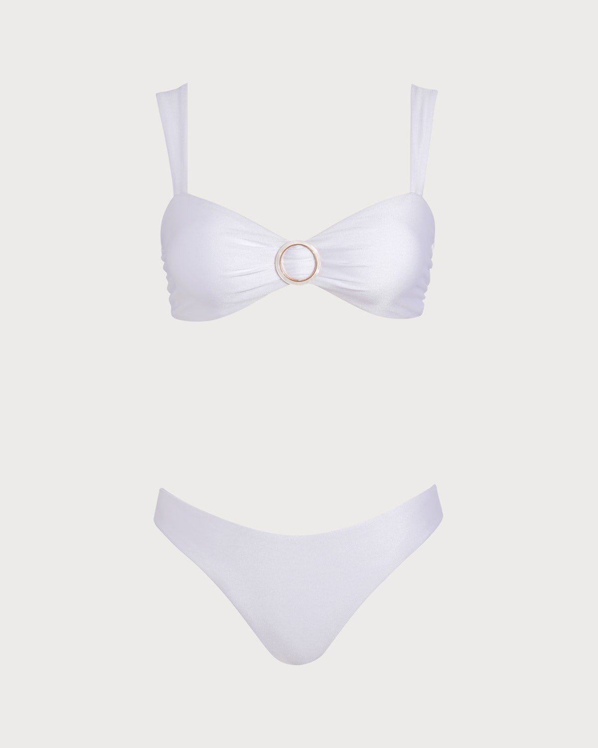 Conjunto de Biquíni Branco com Decote em Coração e Amarração