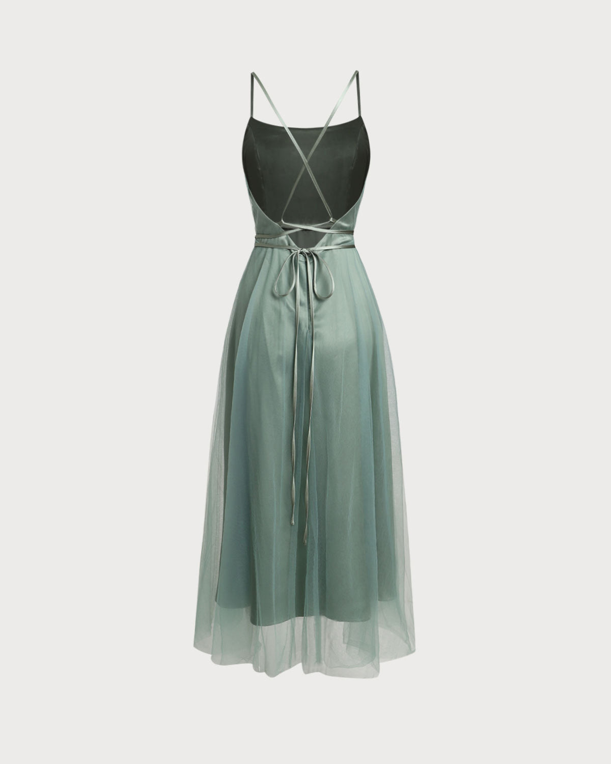 Vestido midi slip fluido em tule verde