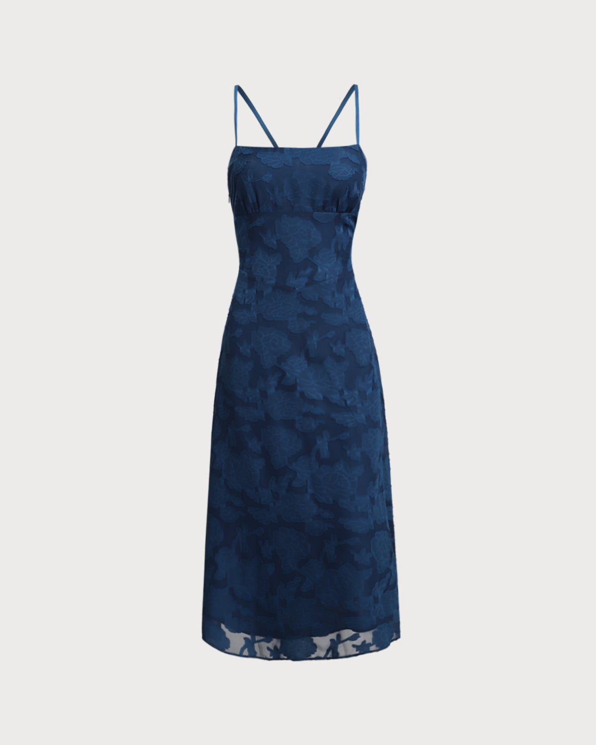 Vestido longo estilo slip em jacquard com costas abertas - Azul Marinho