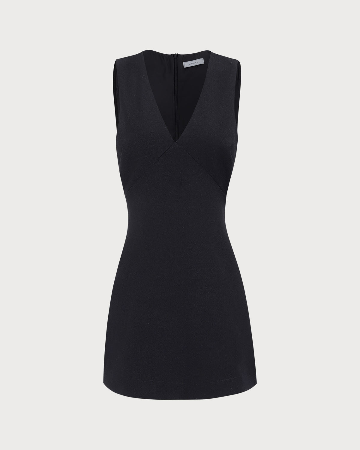 Vestido curto feminino sem mangas com decote em V — Preto