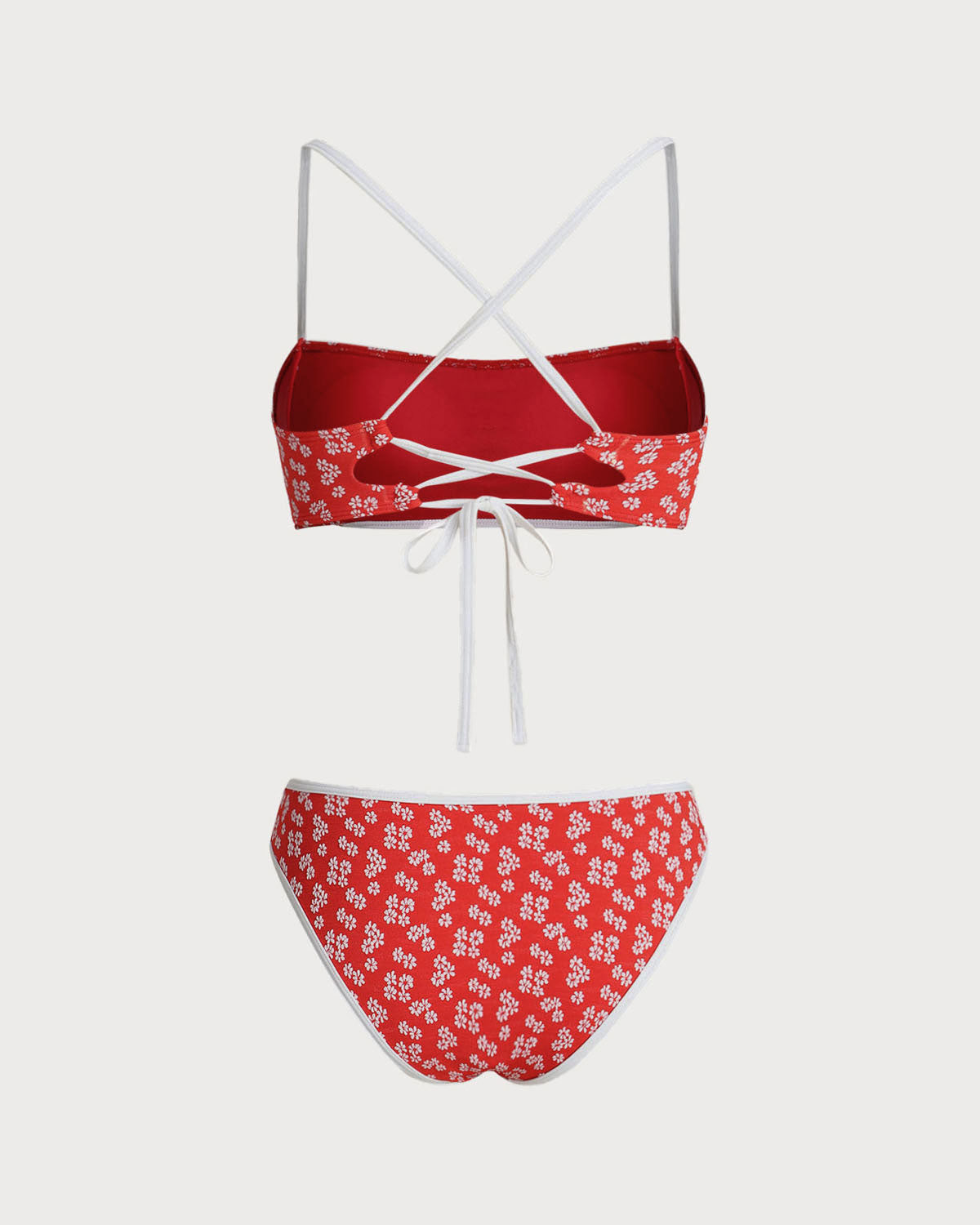 Conjunto de biquíni com top bralette floral vermelho