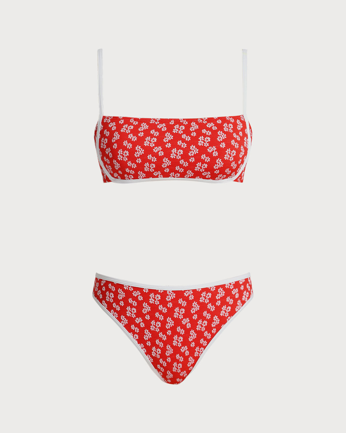 Conjunto de biquíni com top bralette floral vermelho