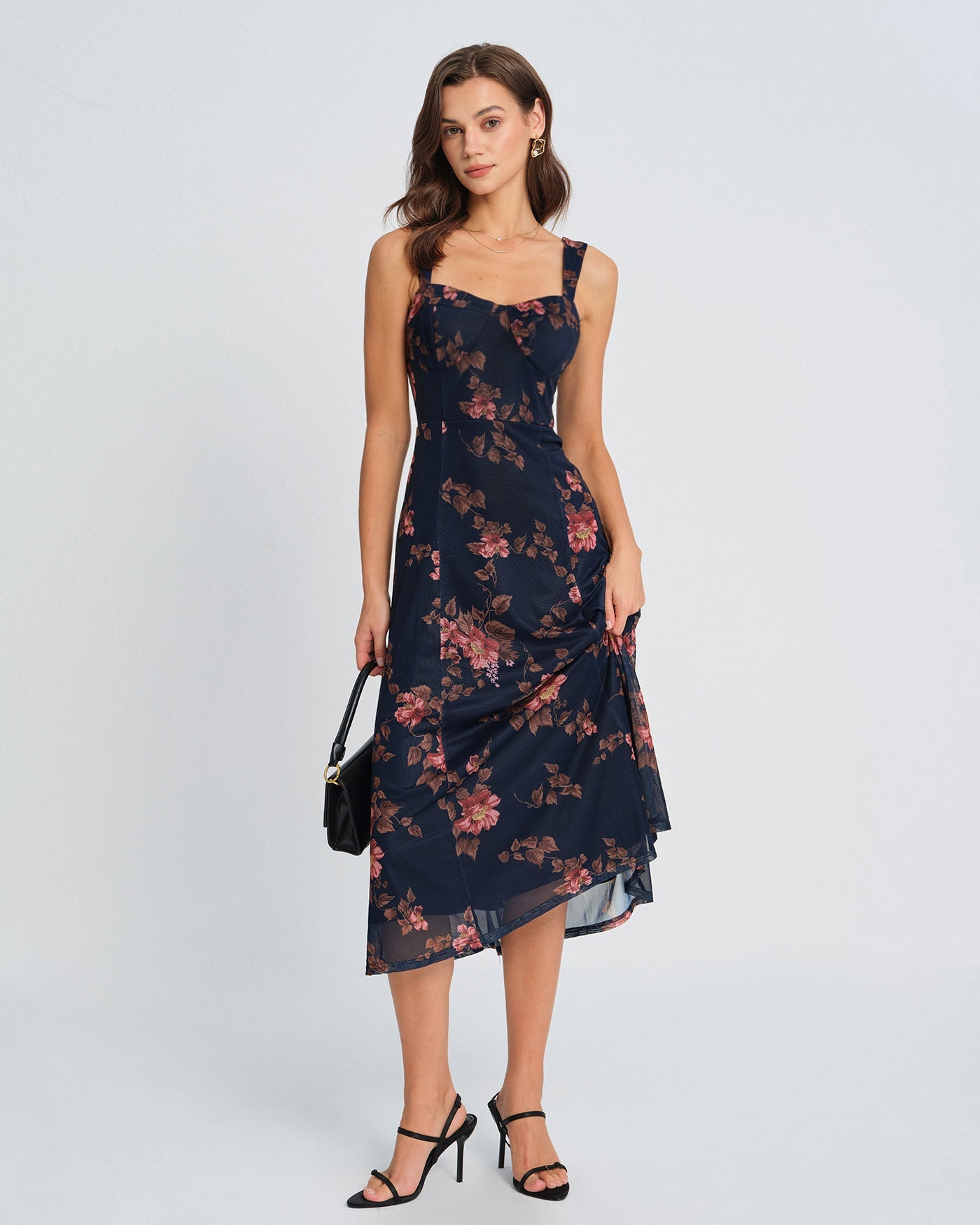 Vestido Slip Midi Floral Azul