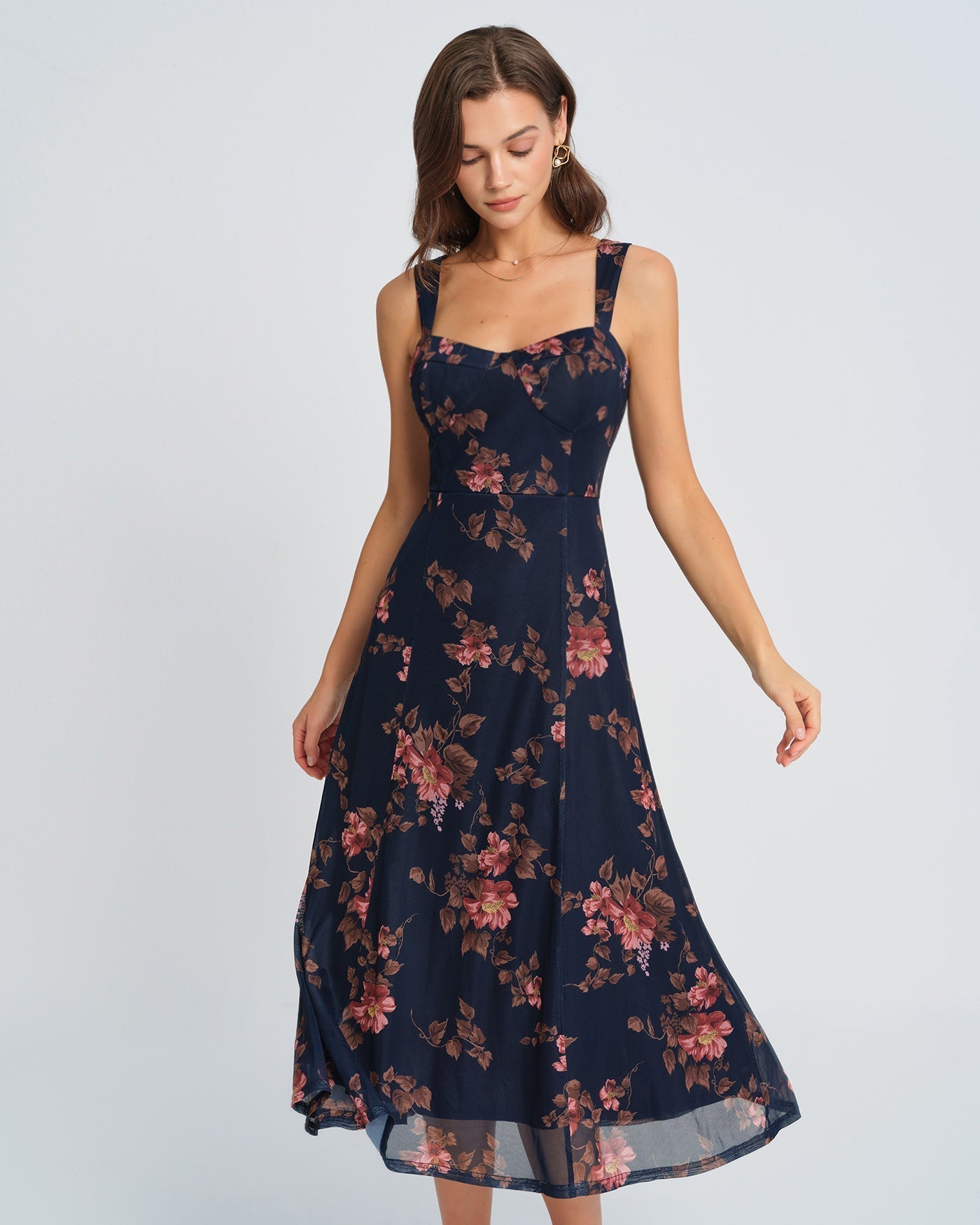 Vestido Slip Midi Floral Azul