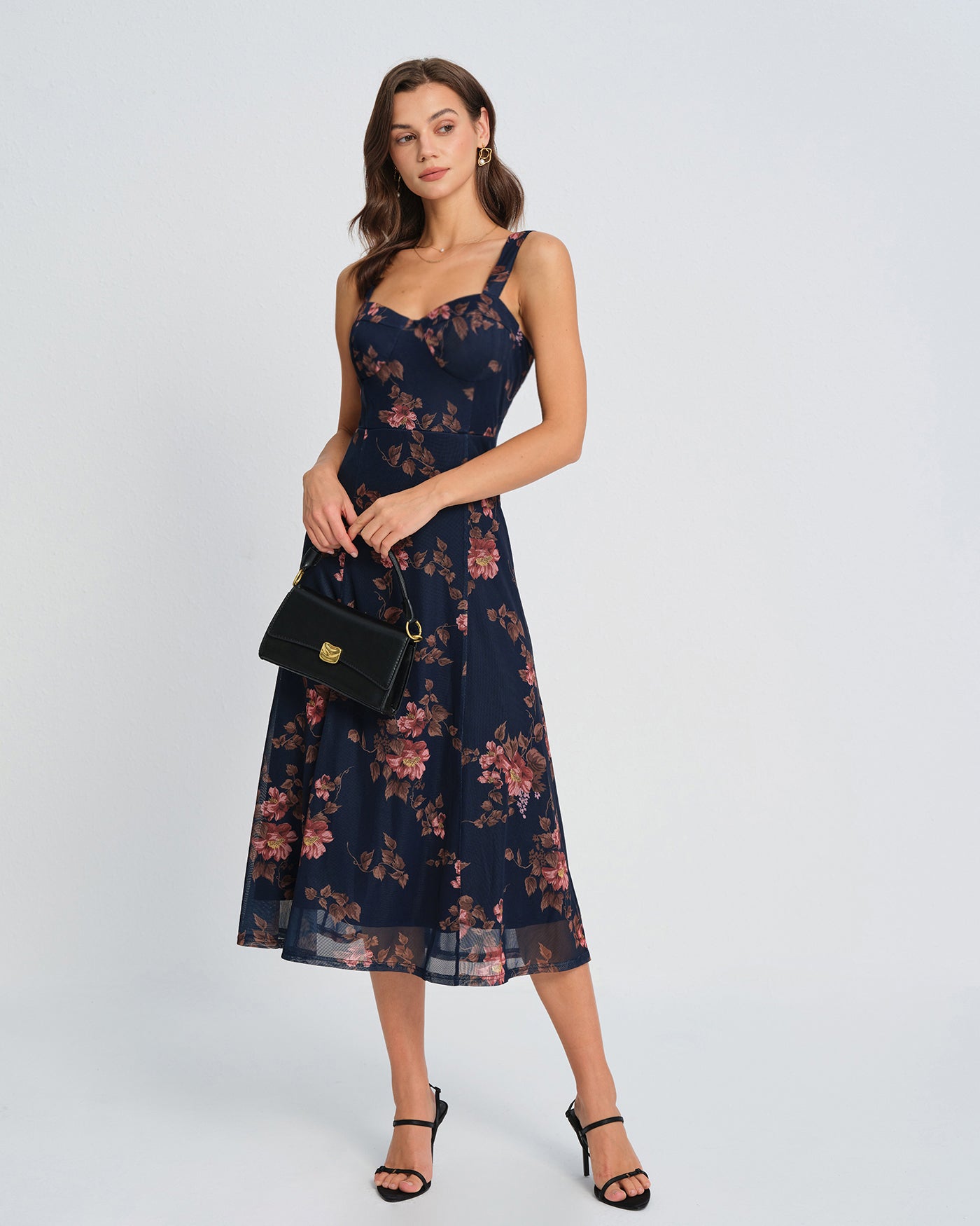 Vestido Slip Midi Floral Azul