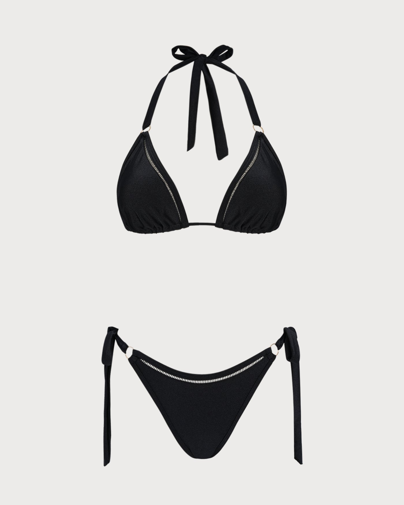 Conjunto de Biquíni Cortininha com Top Triangular e Argola O — Preto