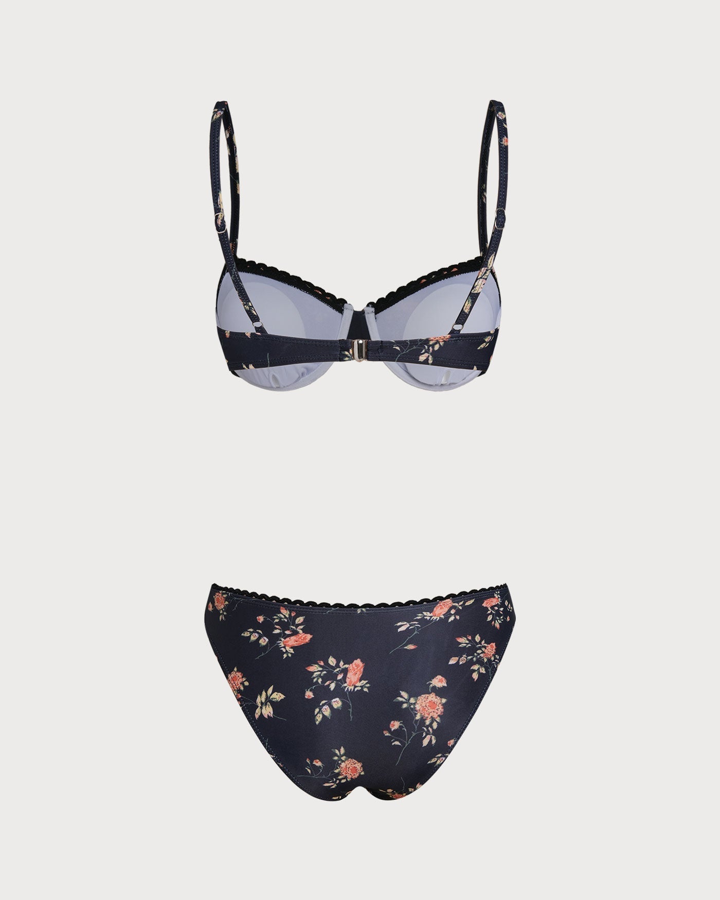 Conjunto de biquíni com aro e estampa floral azul-marinho