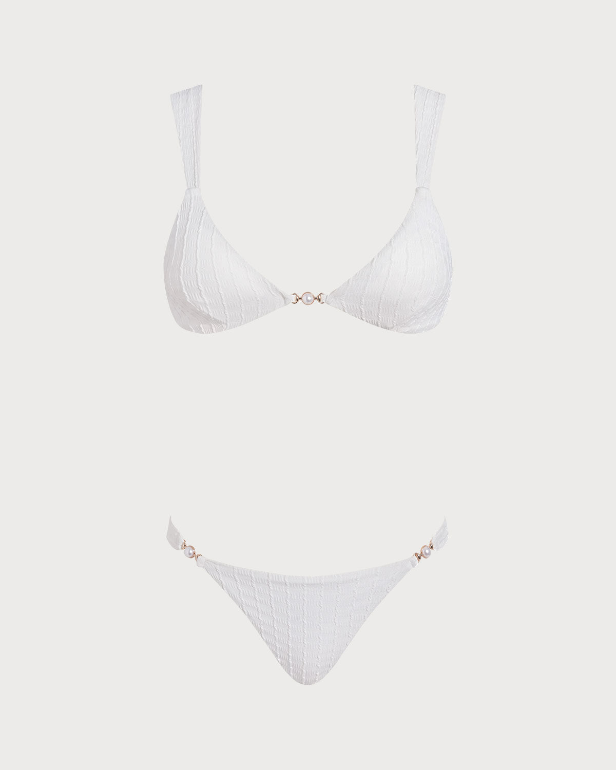 Conjunto de biquíni branco com top bralette texturizado e decote em V