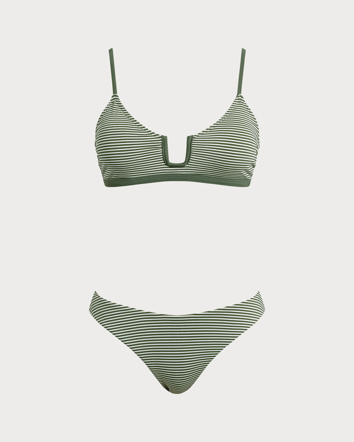 Conjunto de Biquíni Bralette Listrado Verde Militar