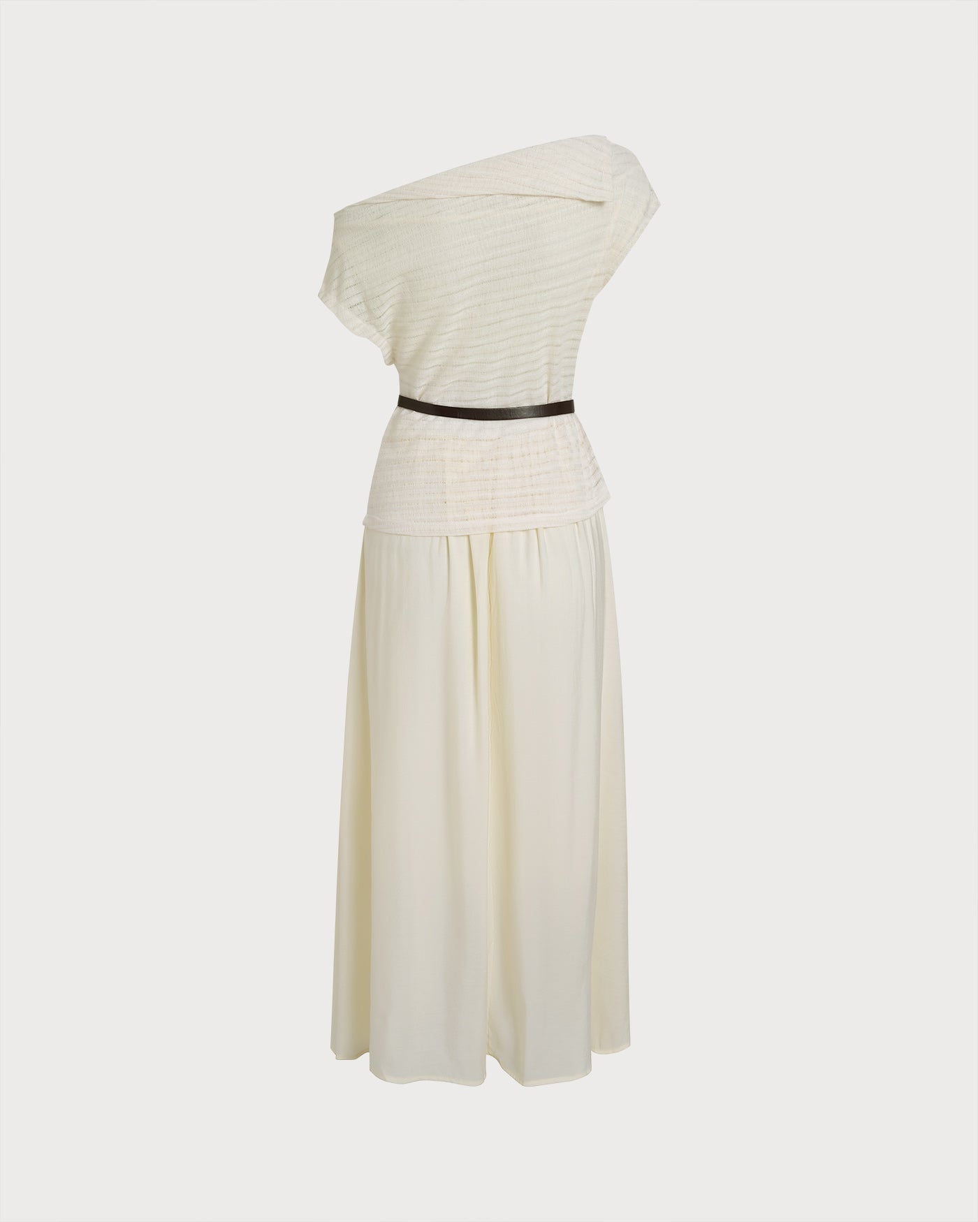 Vestido midi damasco com decote canoa e cinto