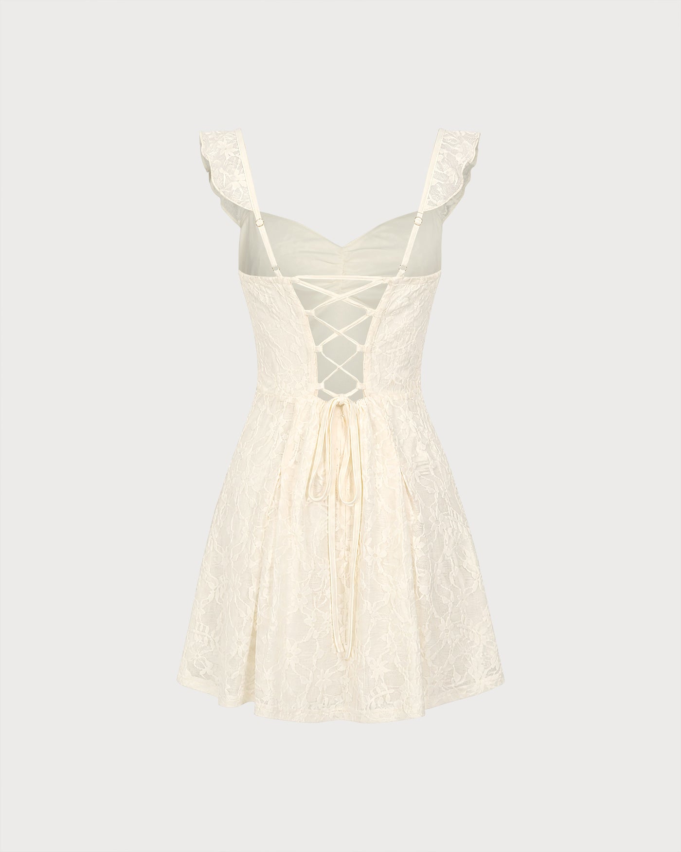 Vestido mini de renda floral com decote coração — Damasco