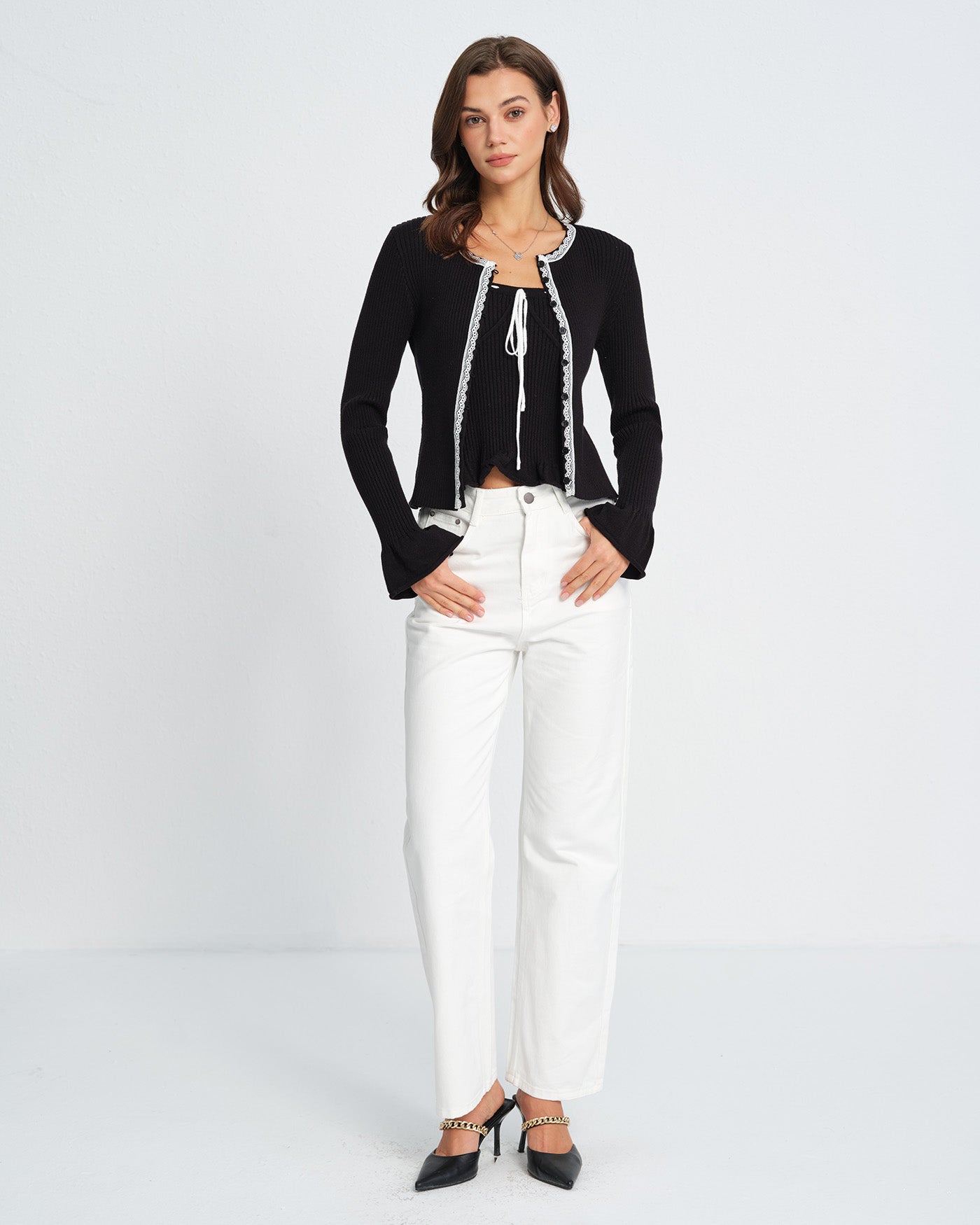 Top cami tomara-que-caia com detalhe contrastante — Preto