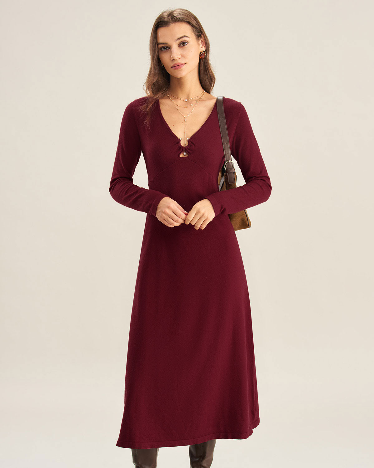 Vestido de tricô evasê com recortes — Vermelho