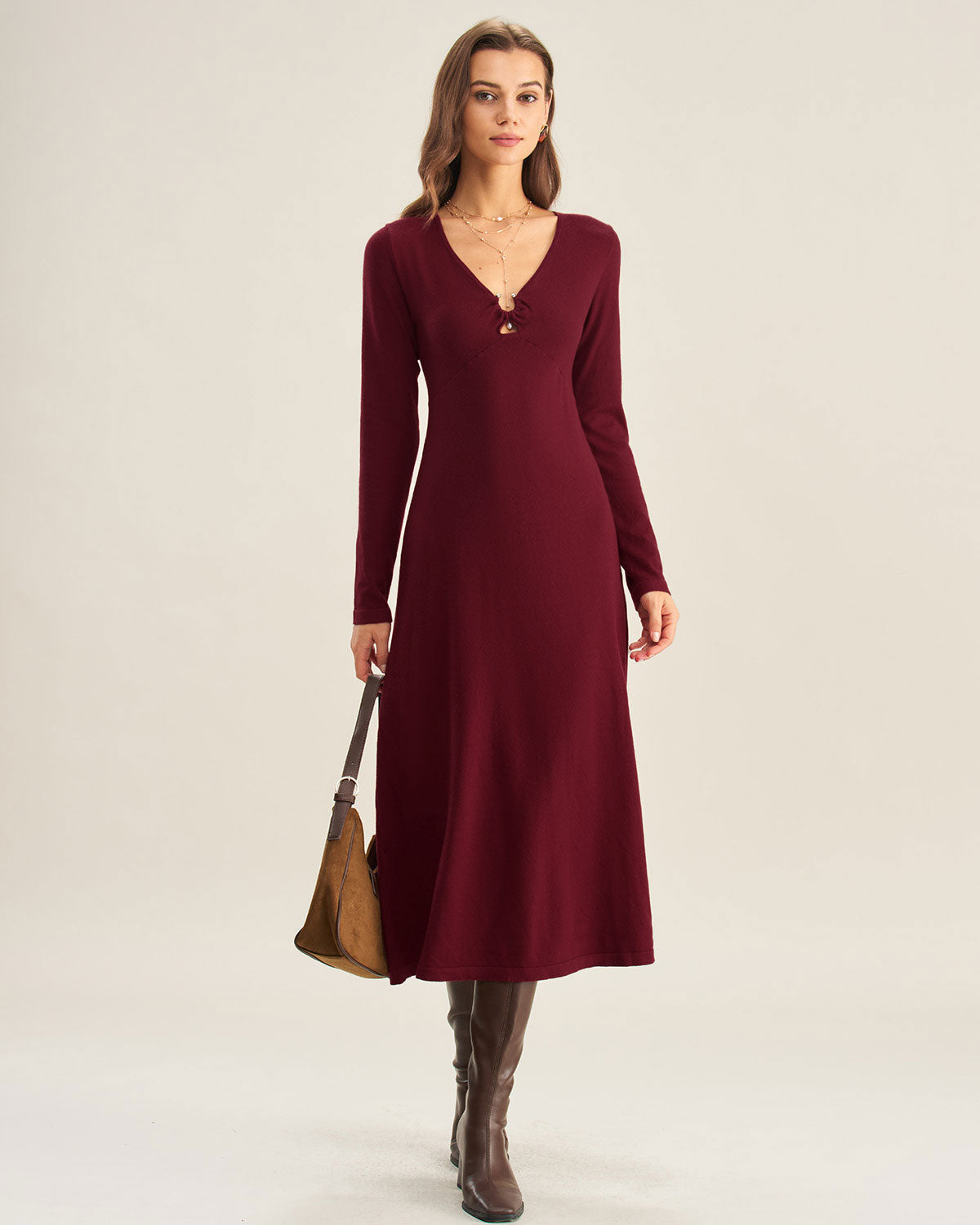 Vestido de tricô evasê com recortes — Vermelho