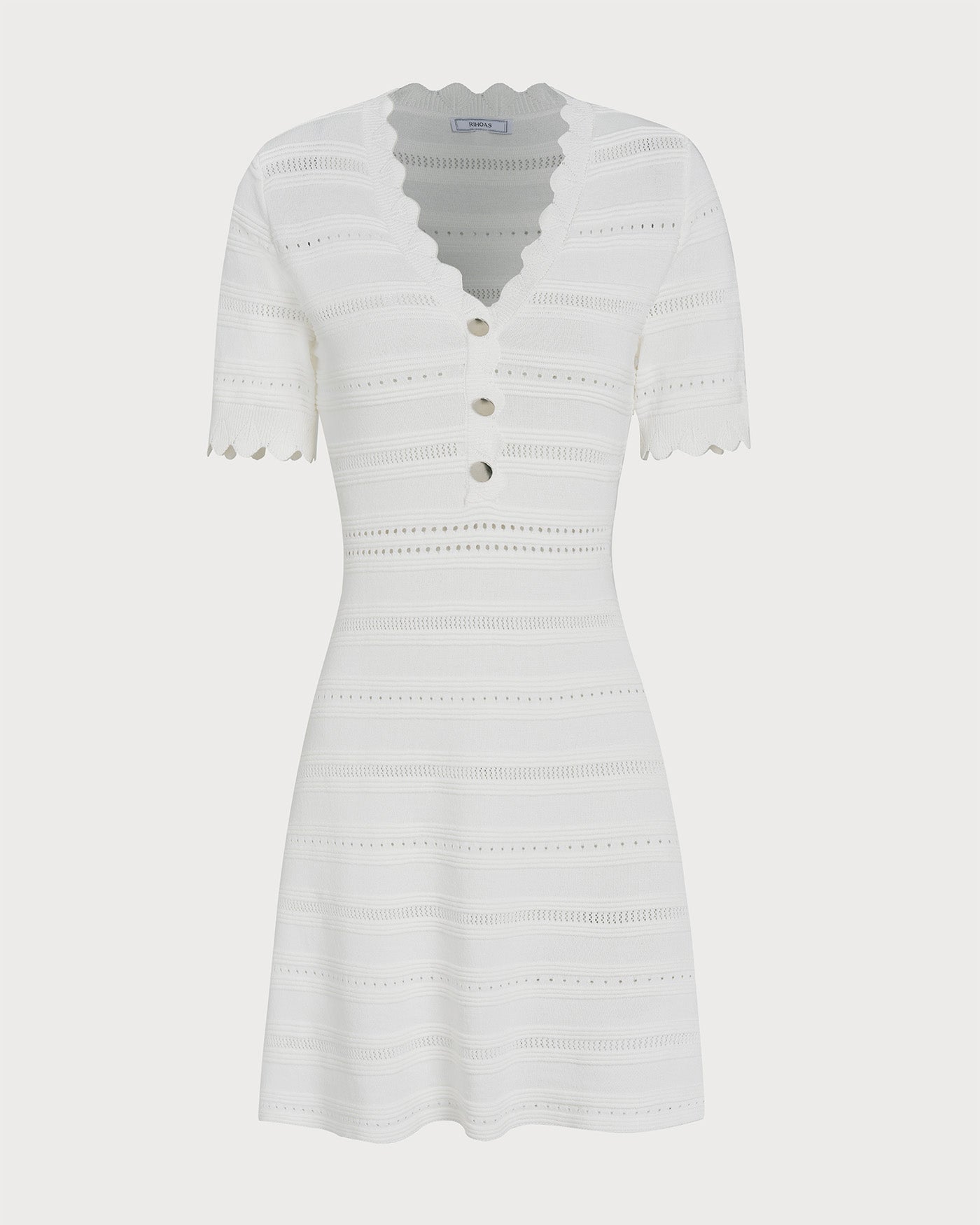 Vestido suéter de viscose com decote em V — Branco