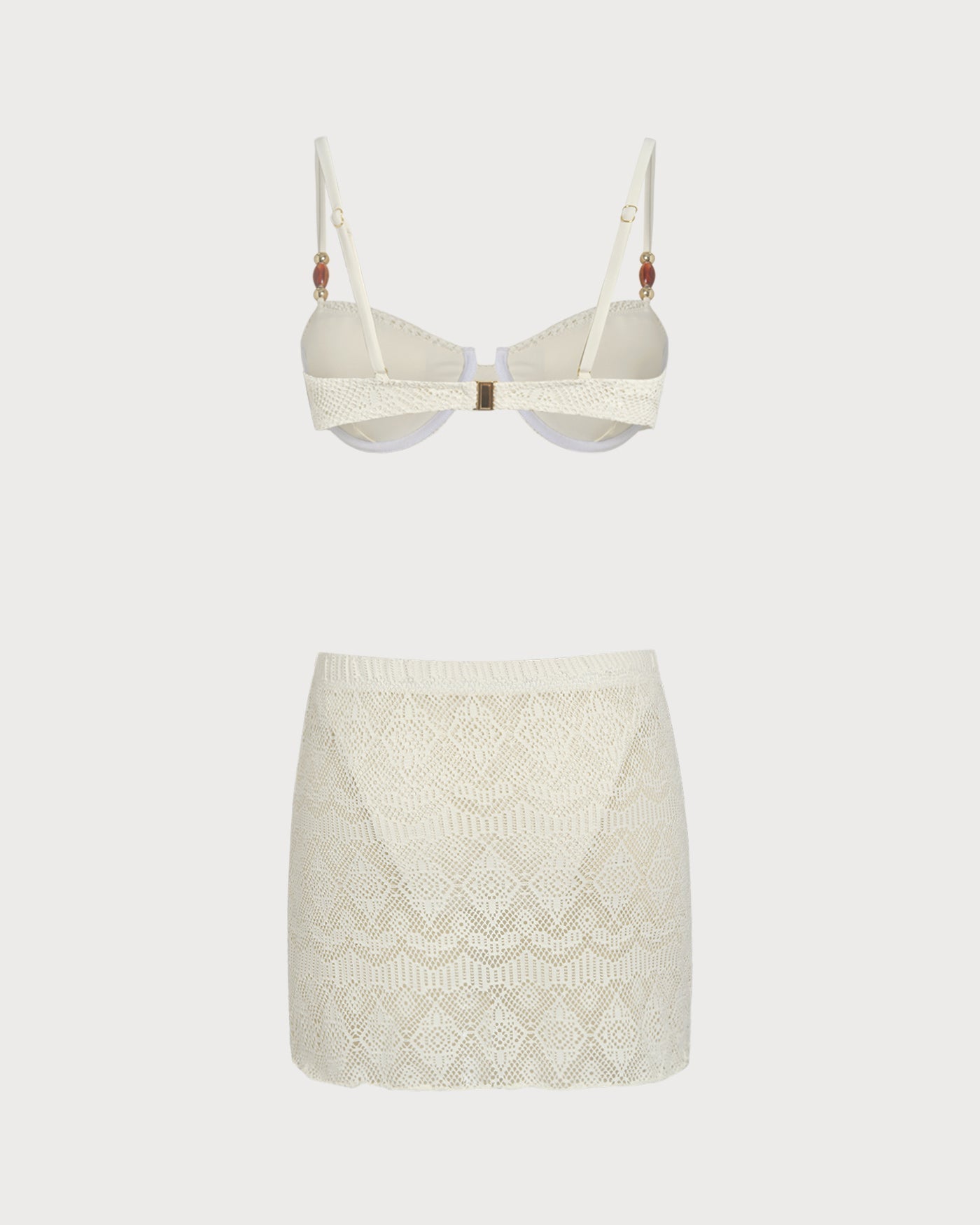 Conjunto 3 peças texturizado com sutiã de aro — Branco