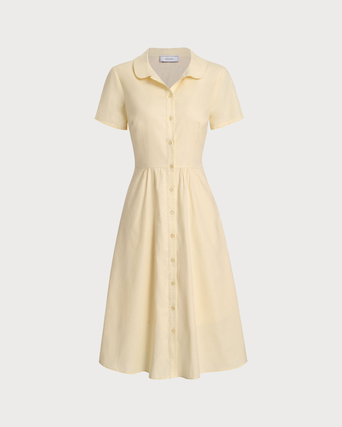 Vestido midi amarelo com botões e mangas curtas