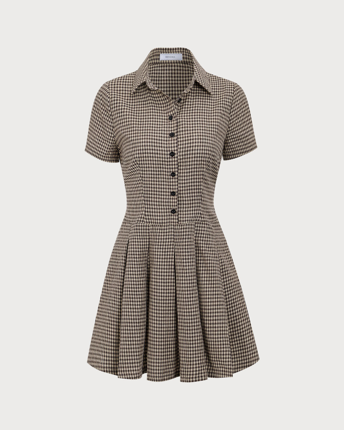 Mini vestido plissado xadrez marrom com lapela