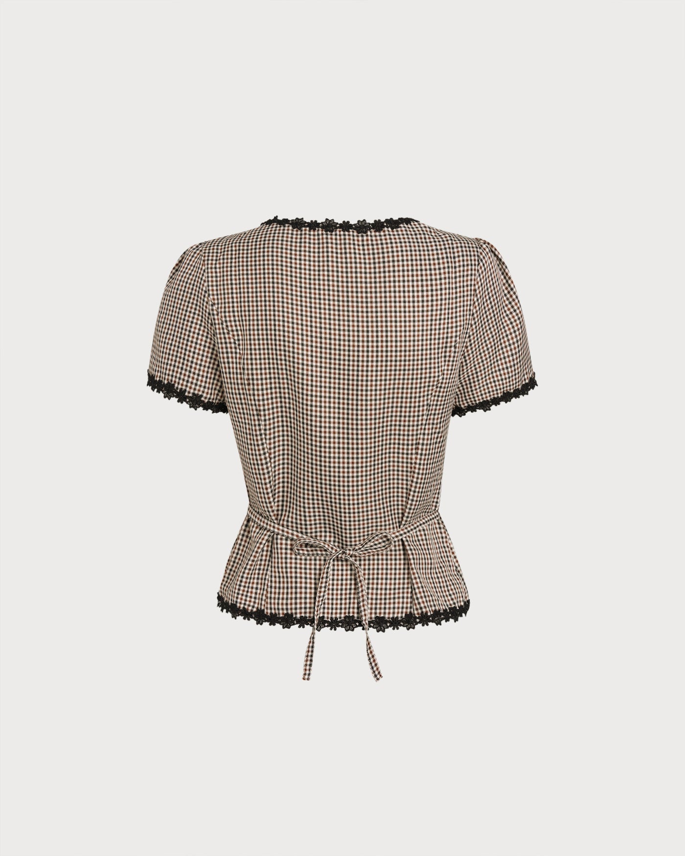 Blusa Xadrez com Decote Quadrado — Café