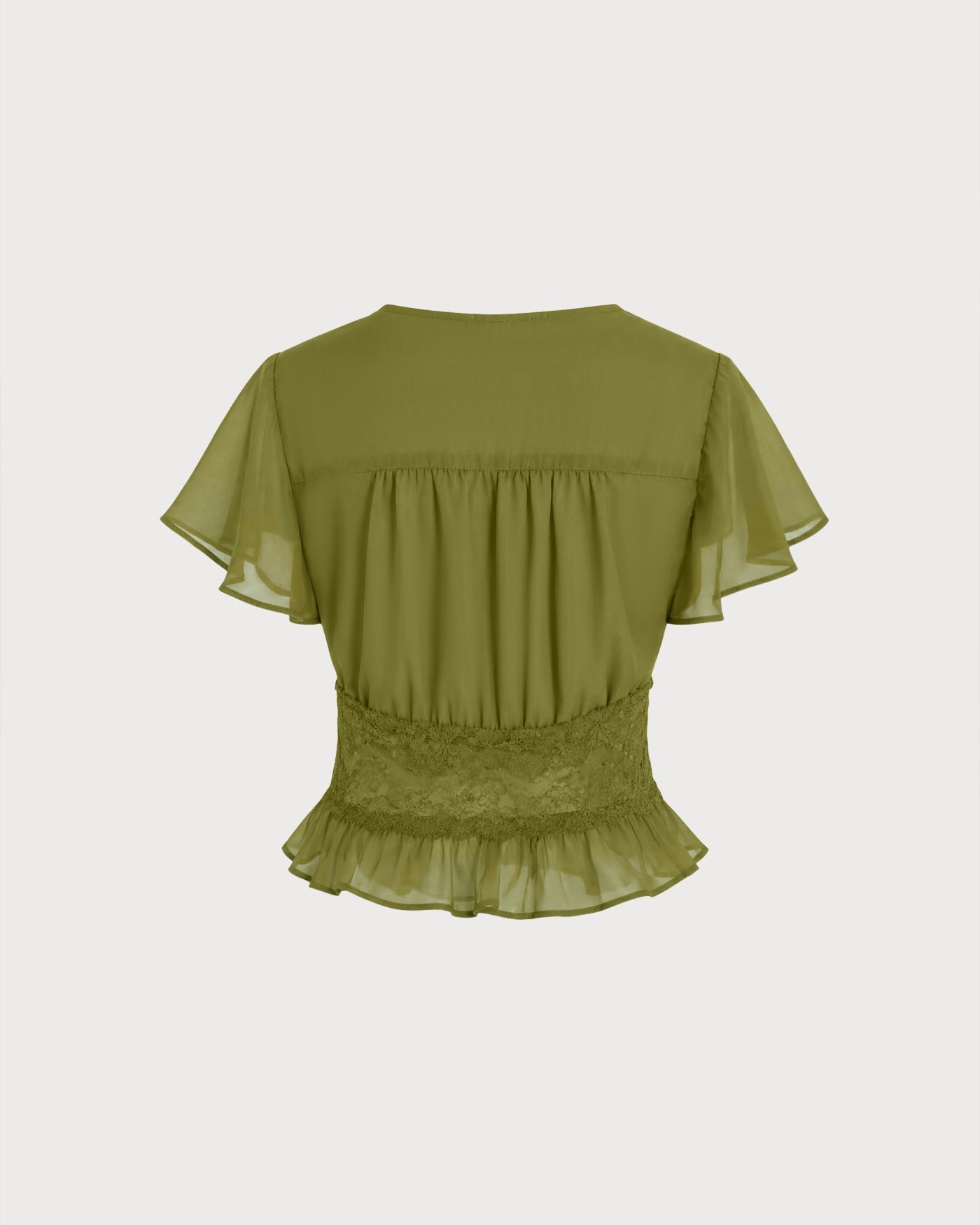 Blusa verde com decote em V e franzidos