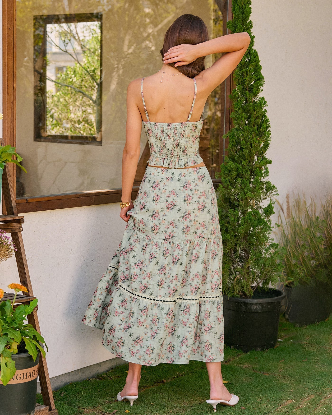 Top cami floral com decote coração — Verde