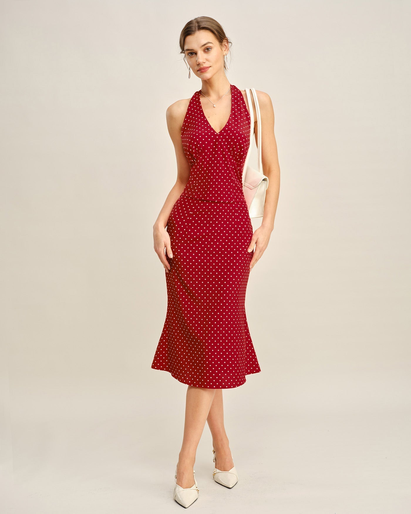 Top cami frente-única vermelho com estampa de poás