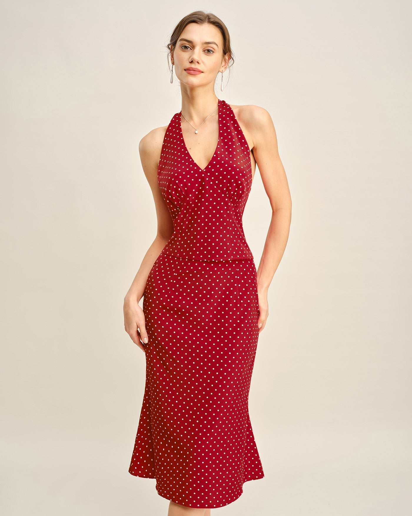 Top cami frente-única vermelho com estampa de poás