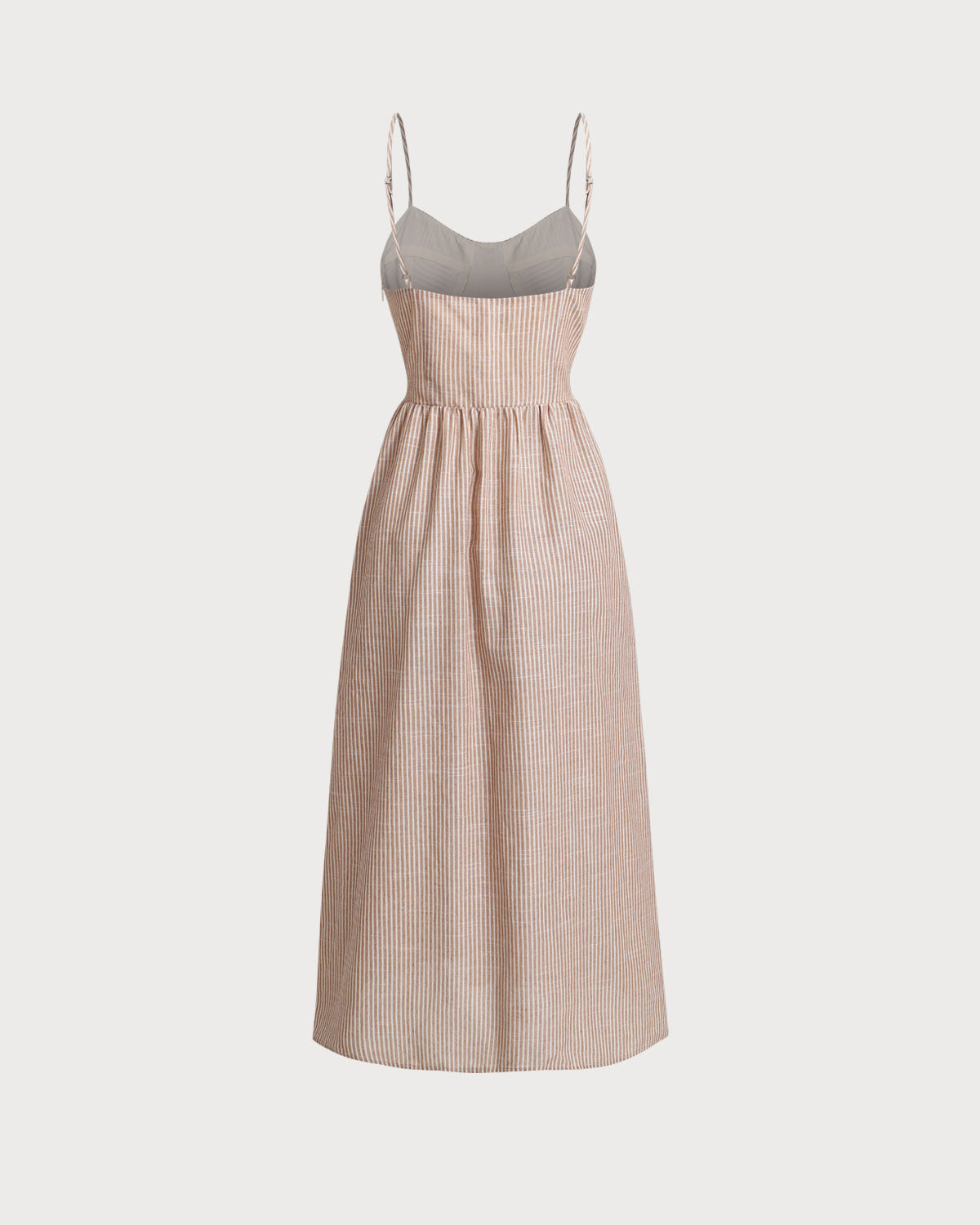 Vestido longo estilo slip listrado laranja com decote coração