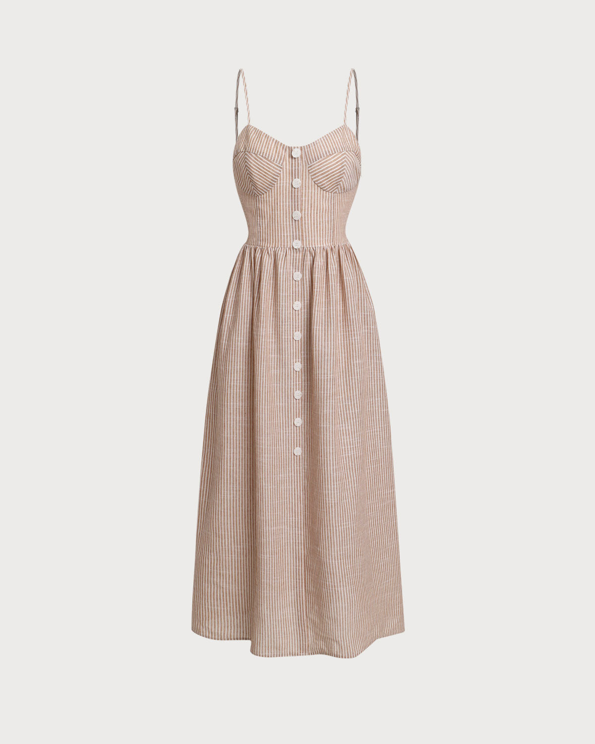 Vestido longo estilo slip listrado laranja com decote coração
