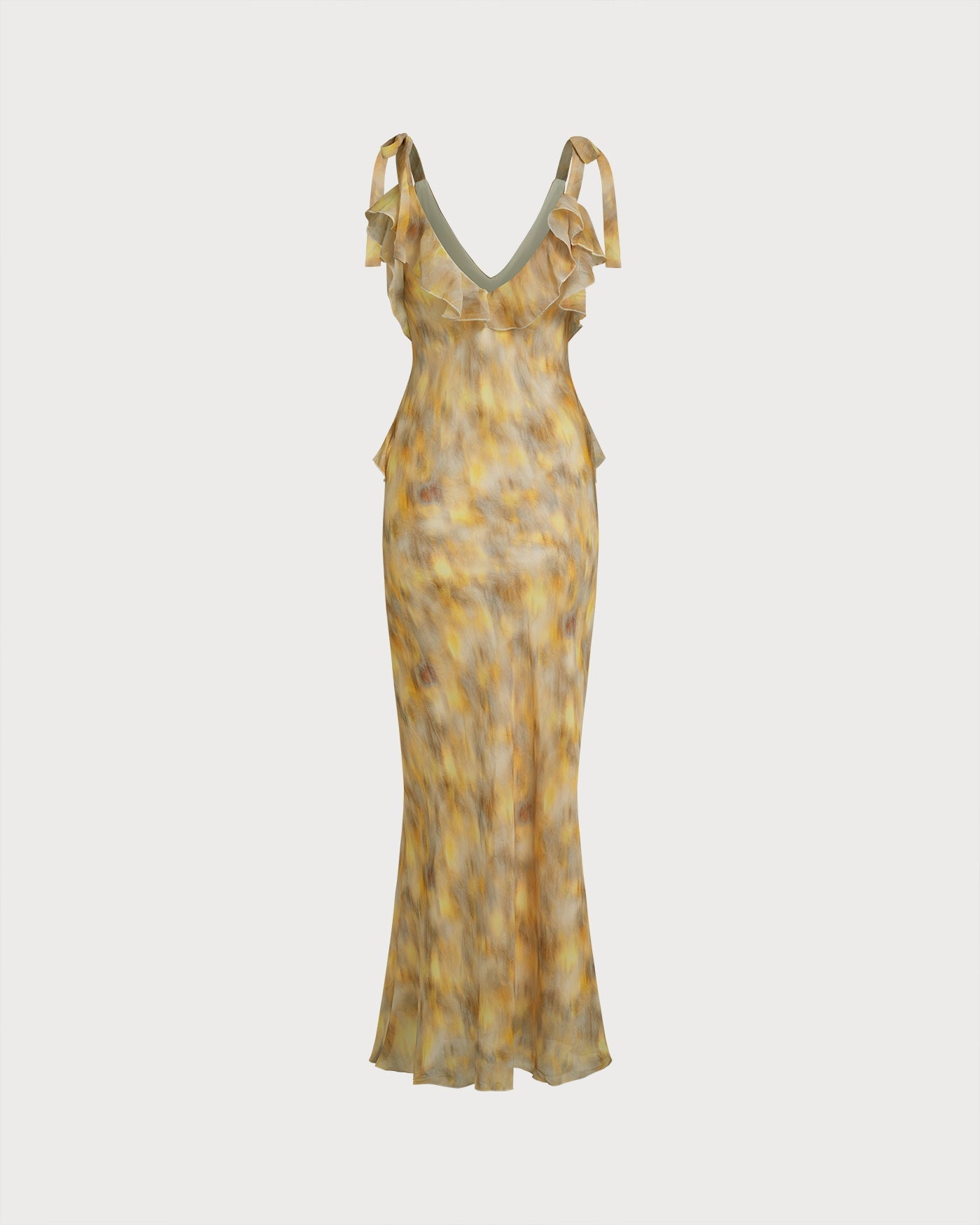 Vestido slip longo com babados — Amarelo