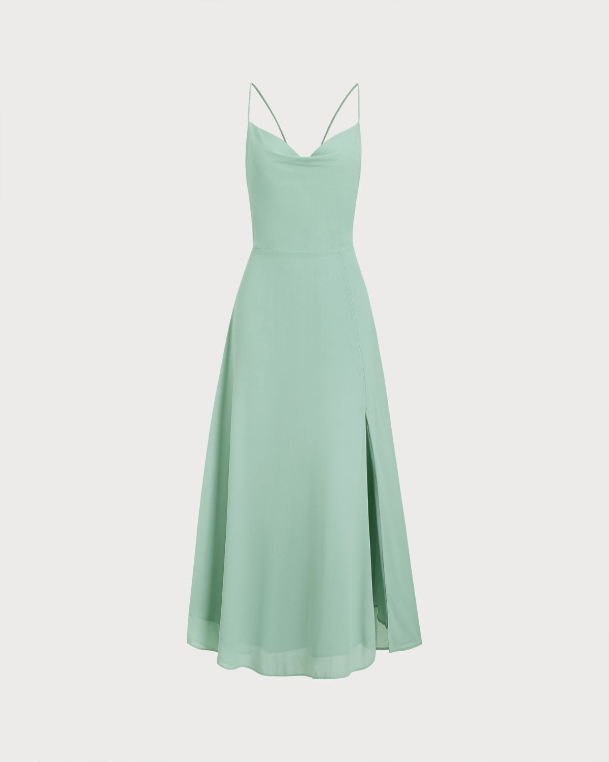 Vestido longo slip verde com corte A e costas à mostra
