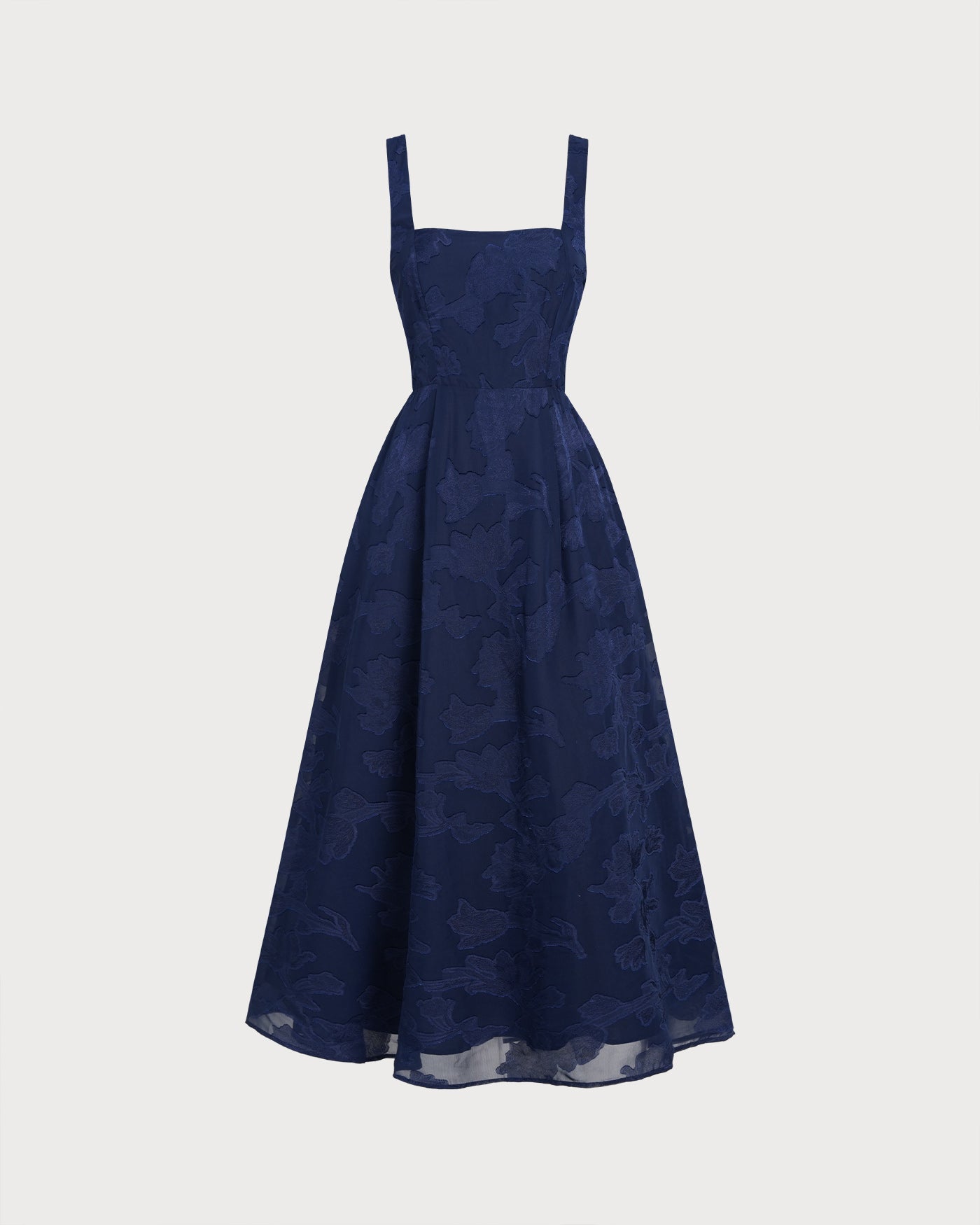Vestido longo estilo slip em jacquard azul-marinho