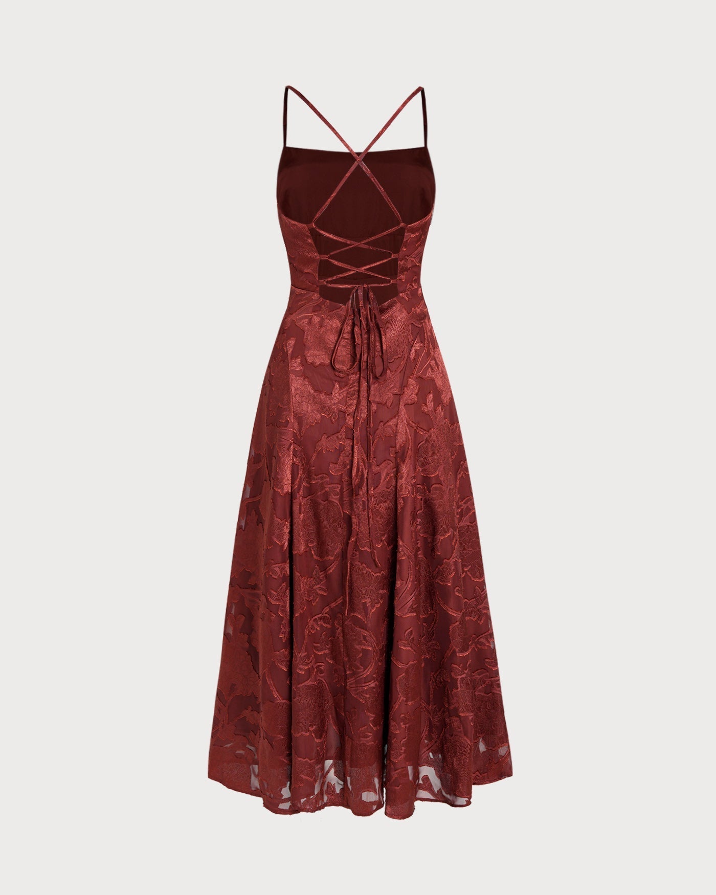 Vestido Longo Floral Vermelho Tijolo com Detalhe Cruzado em X