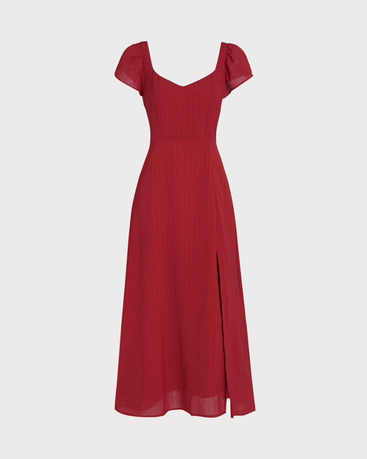 Vestido longo em jacquard com decote coração — Vermelho