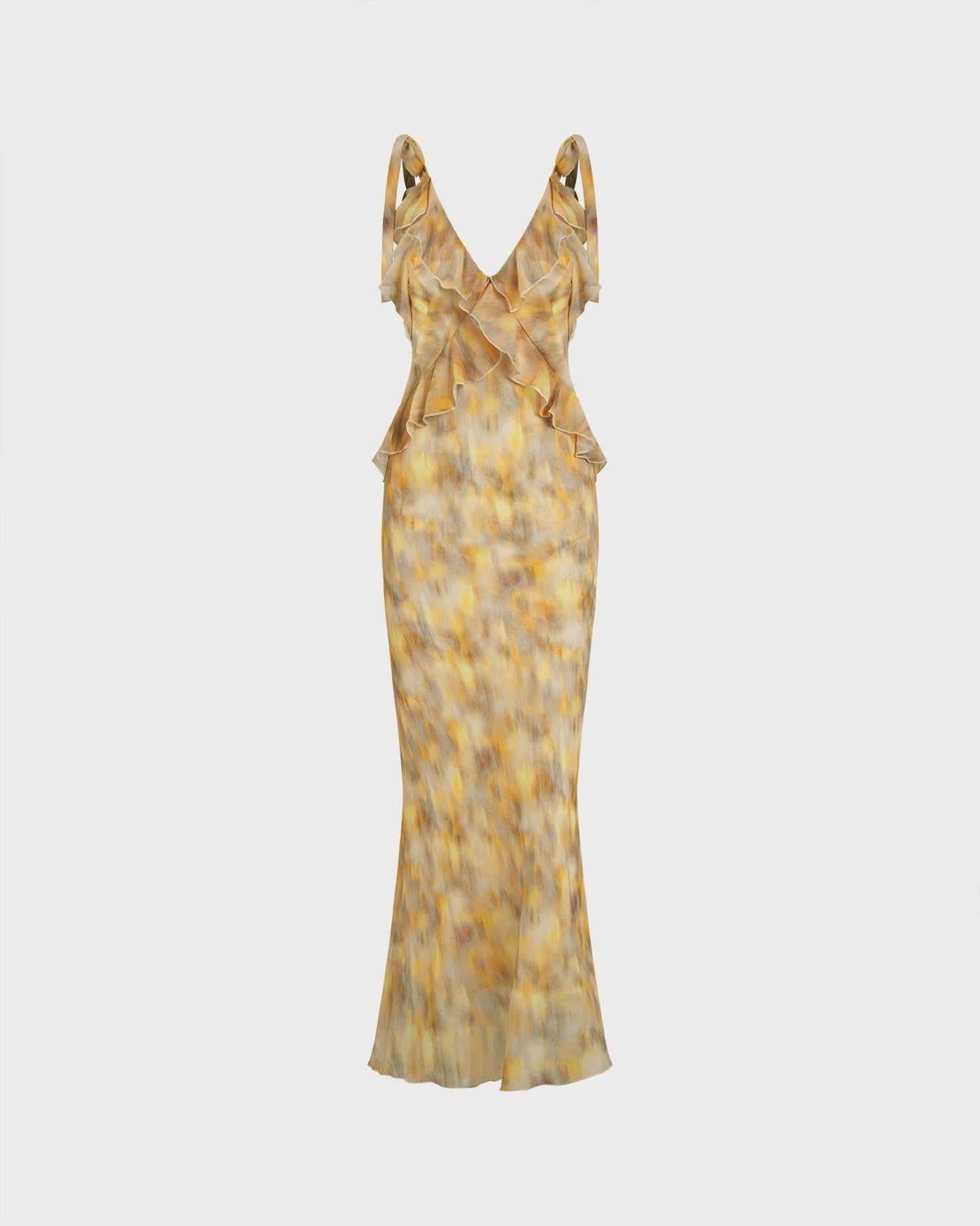 Vestido slip longo com babados — Amarelo