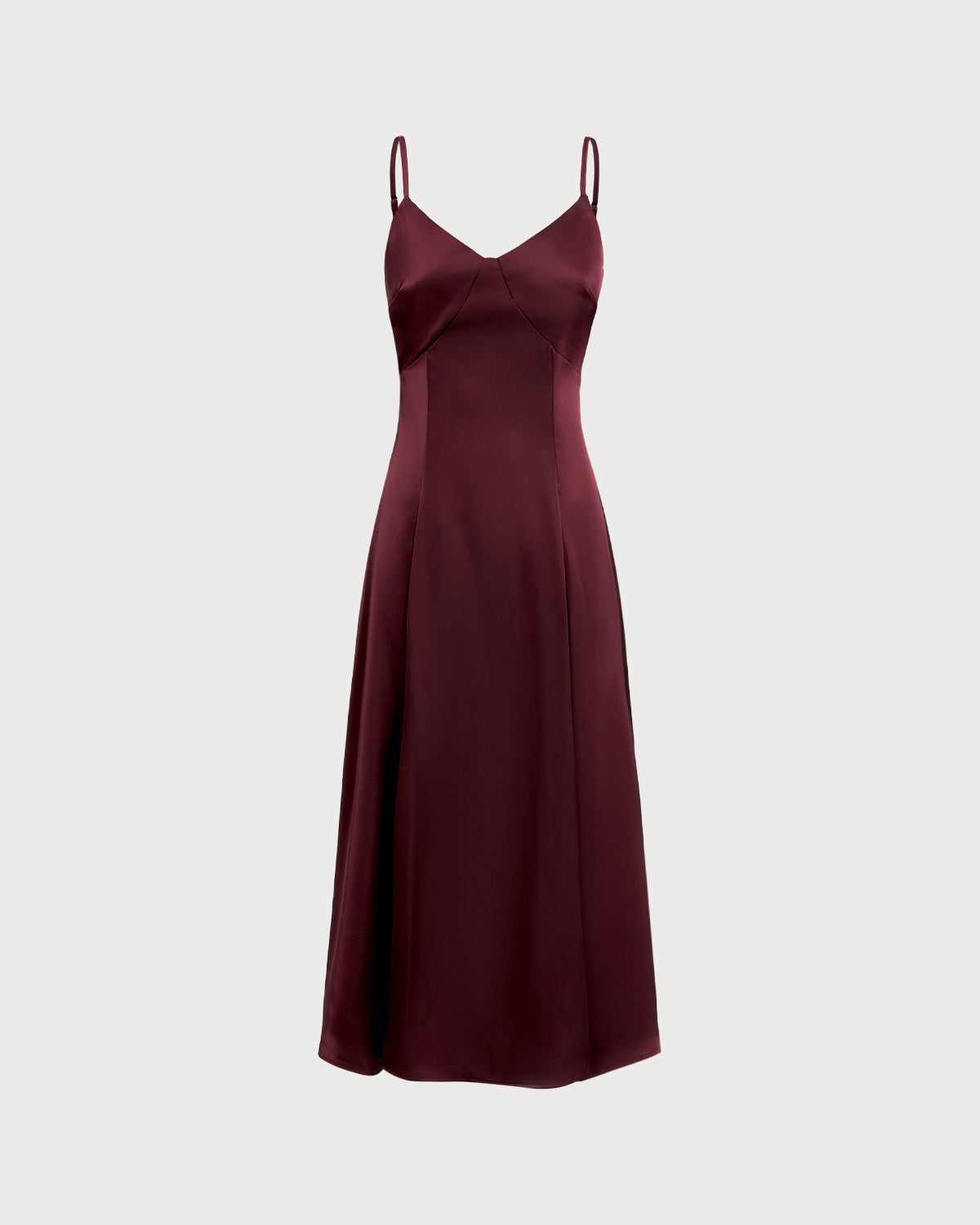 Vestido longo slip em cetim vinho com corte evasê