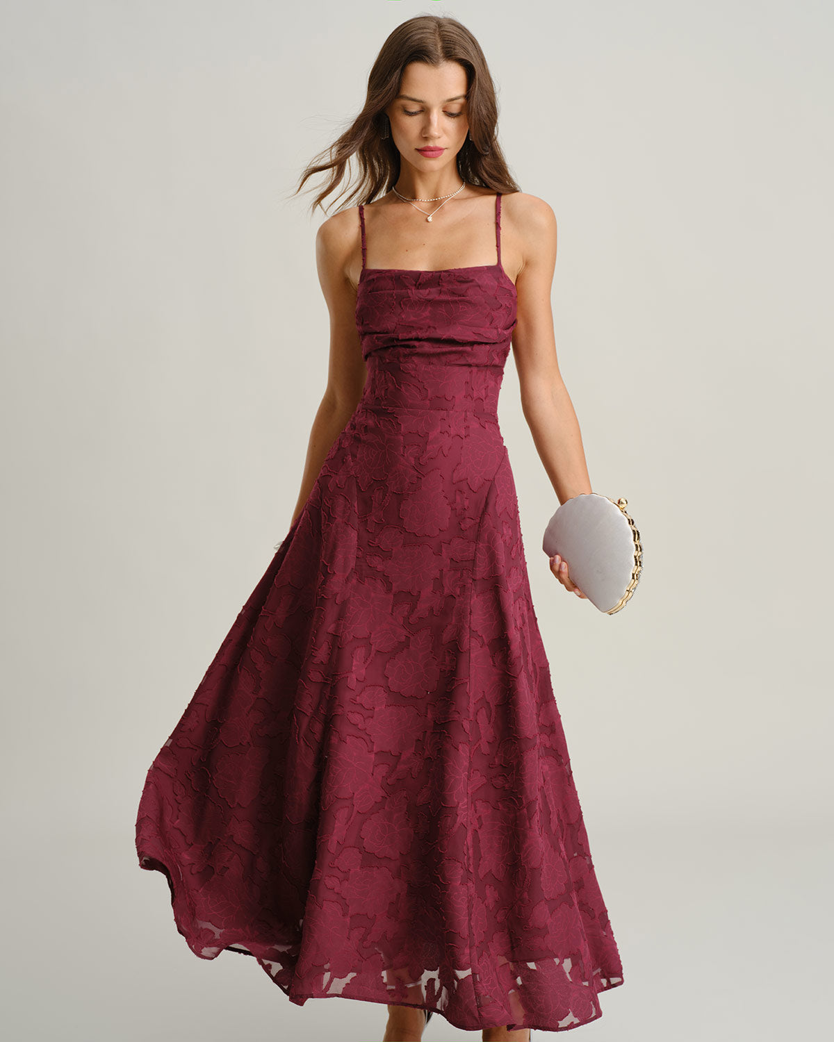 Vestido maxi slip em jacquard — Vinho