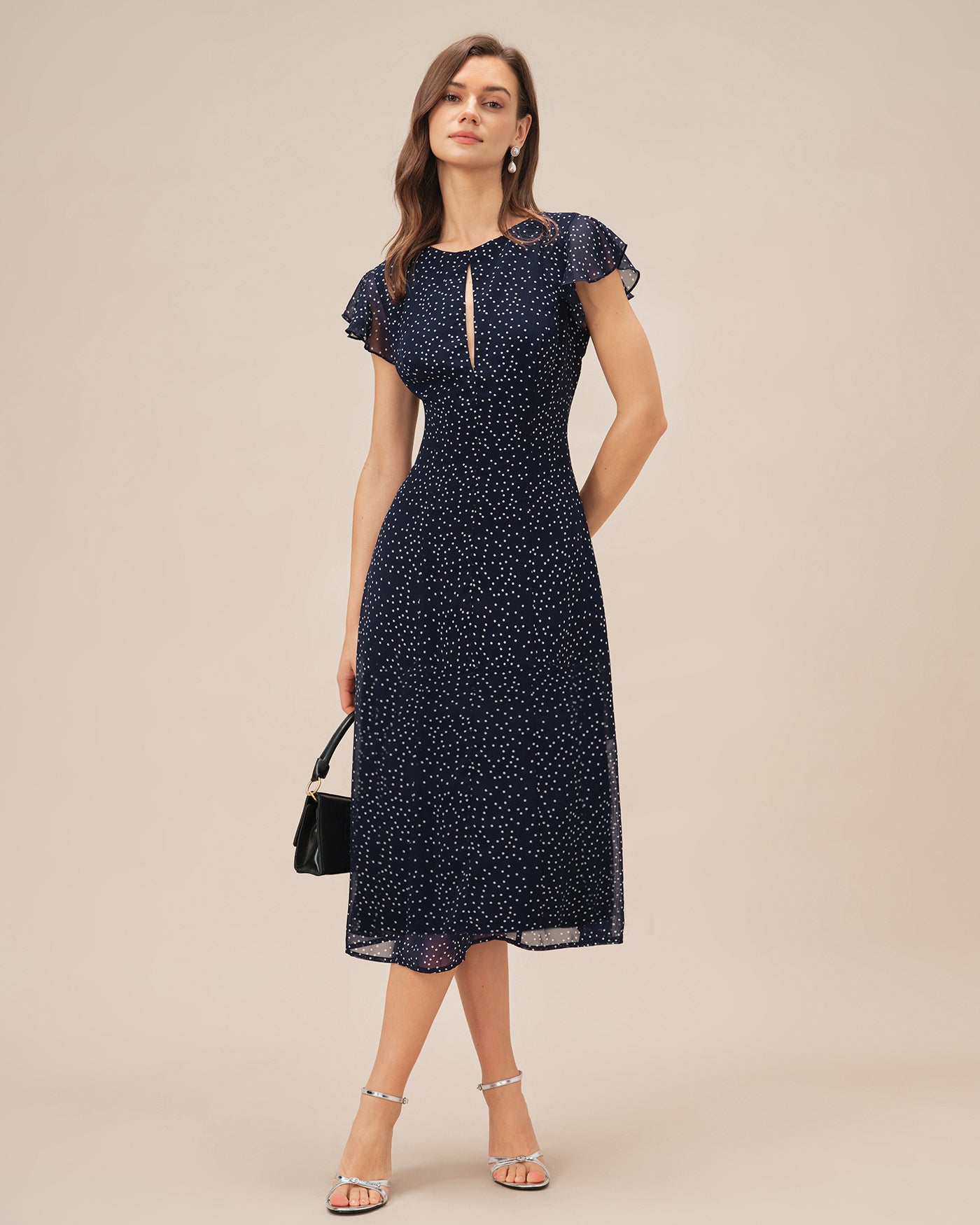 Vestido midi azul com estampa de poá