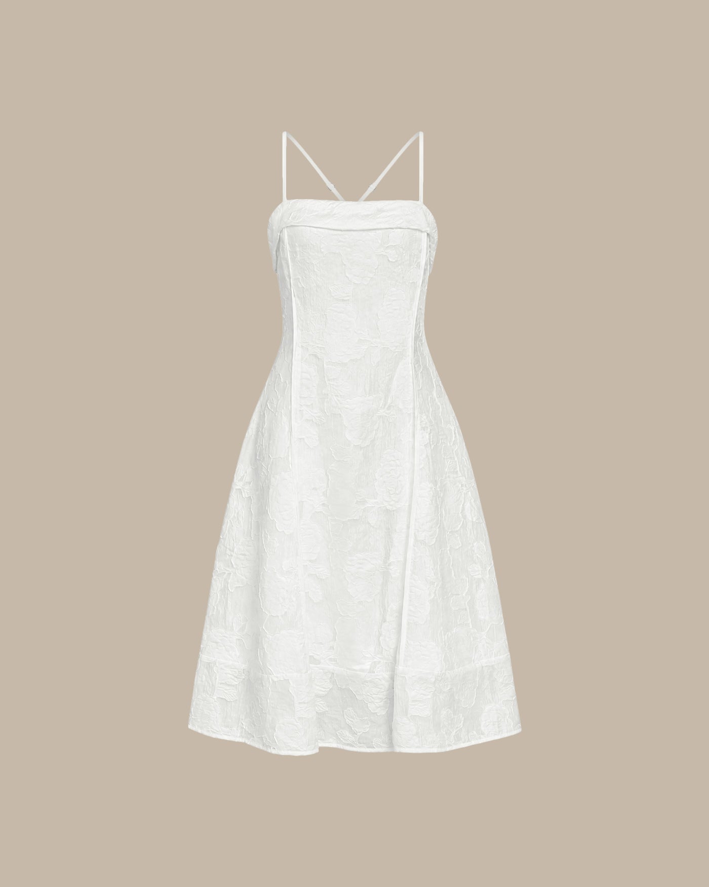 Vestido slip midi em jacquard com decote quadrado — Branco