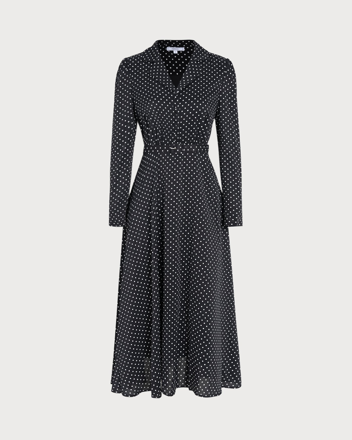Vestido midi preto com gola e estampa de poá