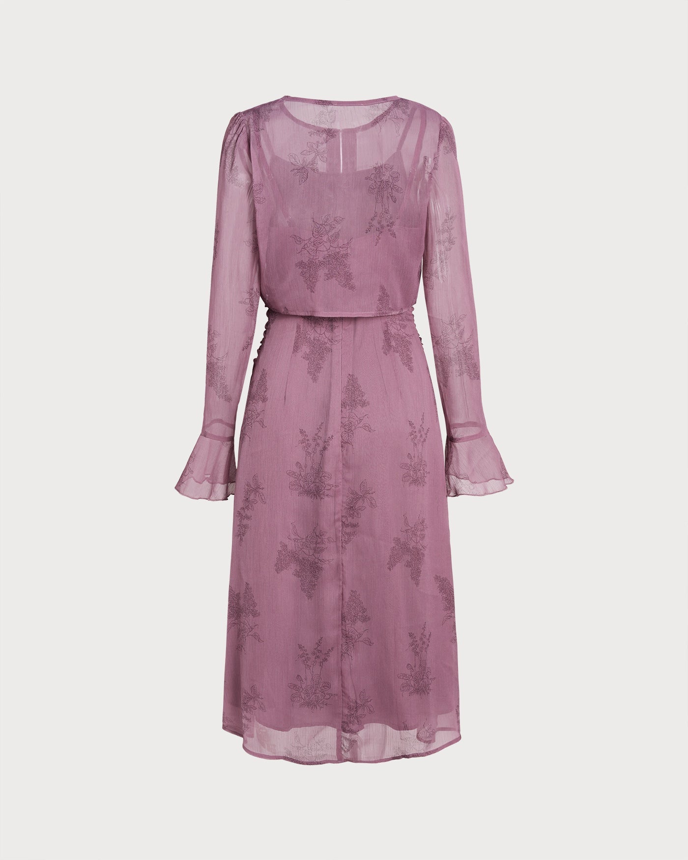 Vestido midi slip floral roxo com franzidos