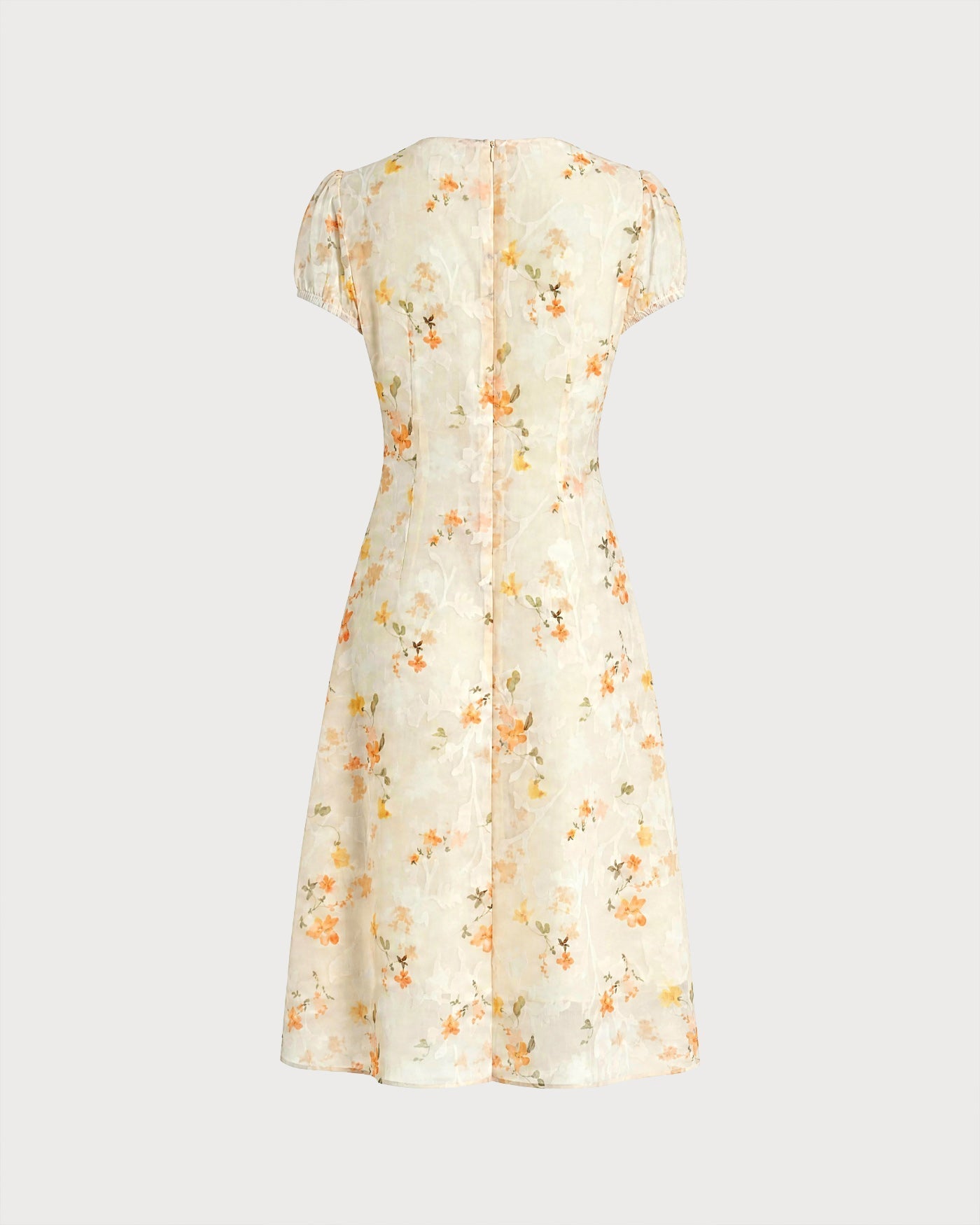 Vestido Midi Amarelo em Jacquard com Mangas Bufantes
