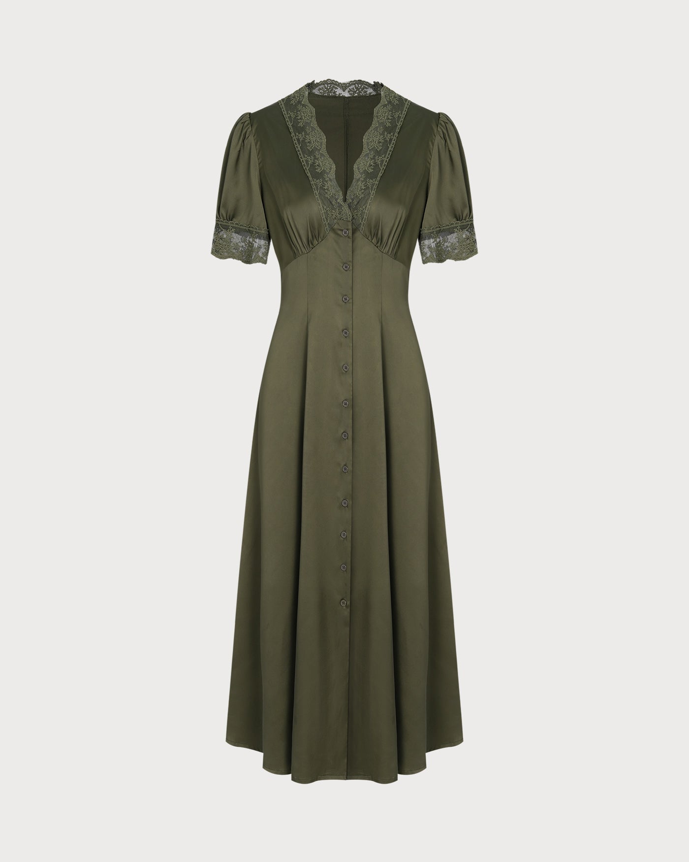 Vestido Midi de Cetim com Renda — Verde