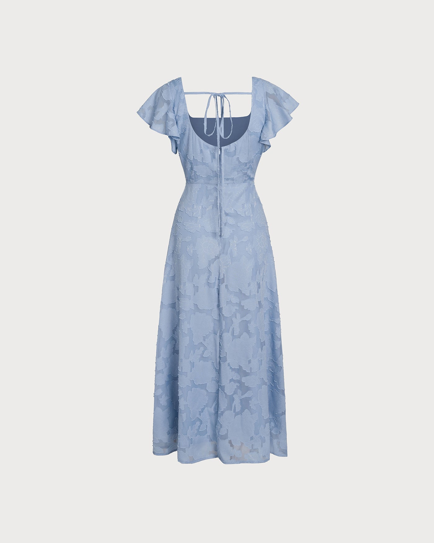 Vestido midi azul floral com decote quadrado