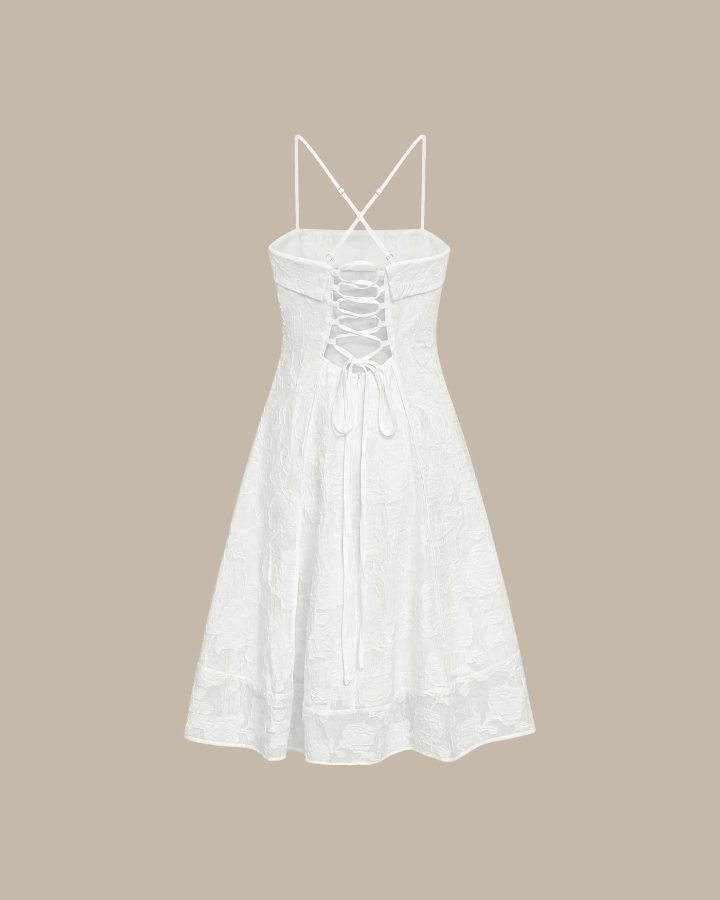Vestido slip midi em jacquard com decote quadrado — Branco