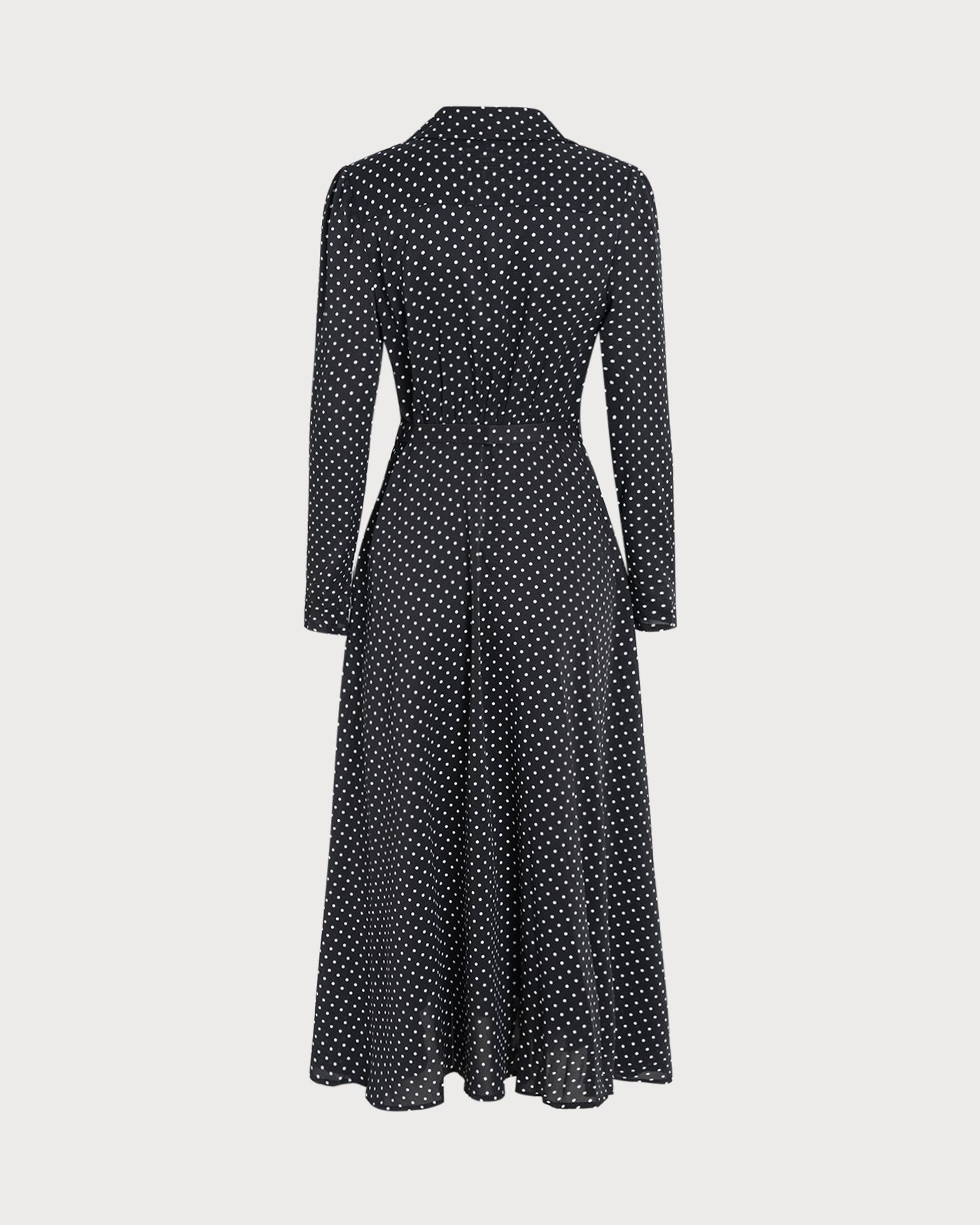 Vestido midi preto com gola e estampa de poá