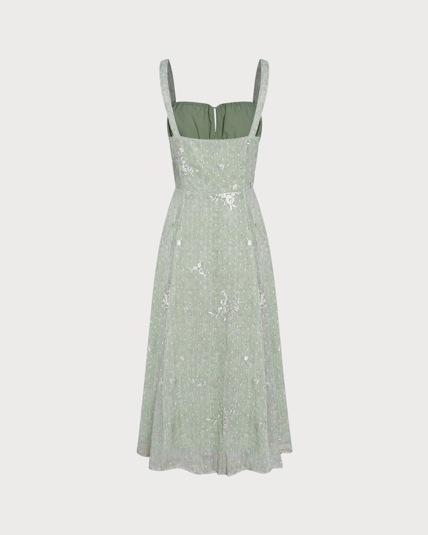 Vestido midi slip em jacquard verde com corte evasê