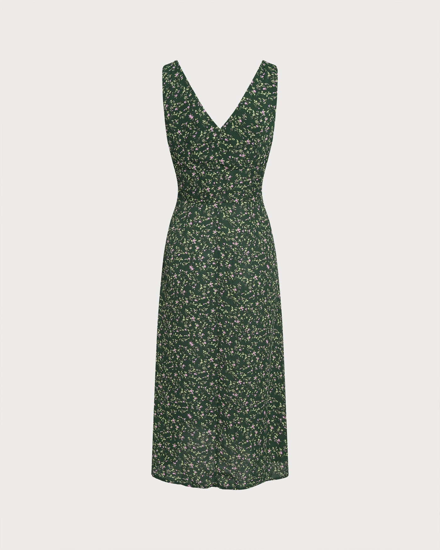 Vestido midi floral verde com decote em V