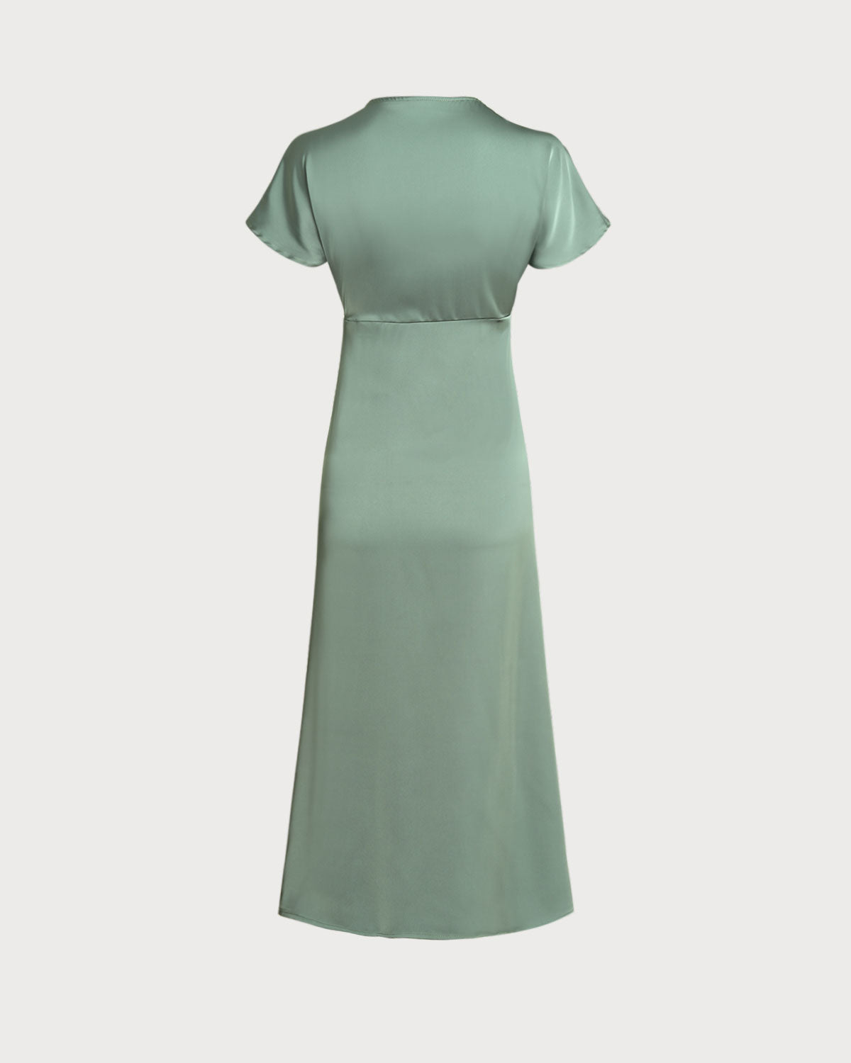 Vestido midi em cetim verde com decote em V e corte evasê