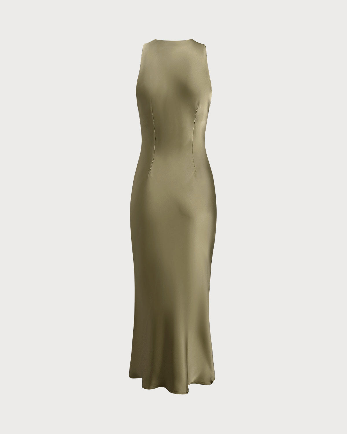 Vestido midi slip em cetim com decote canoa — Verde